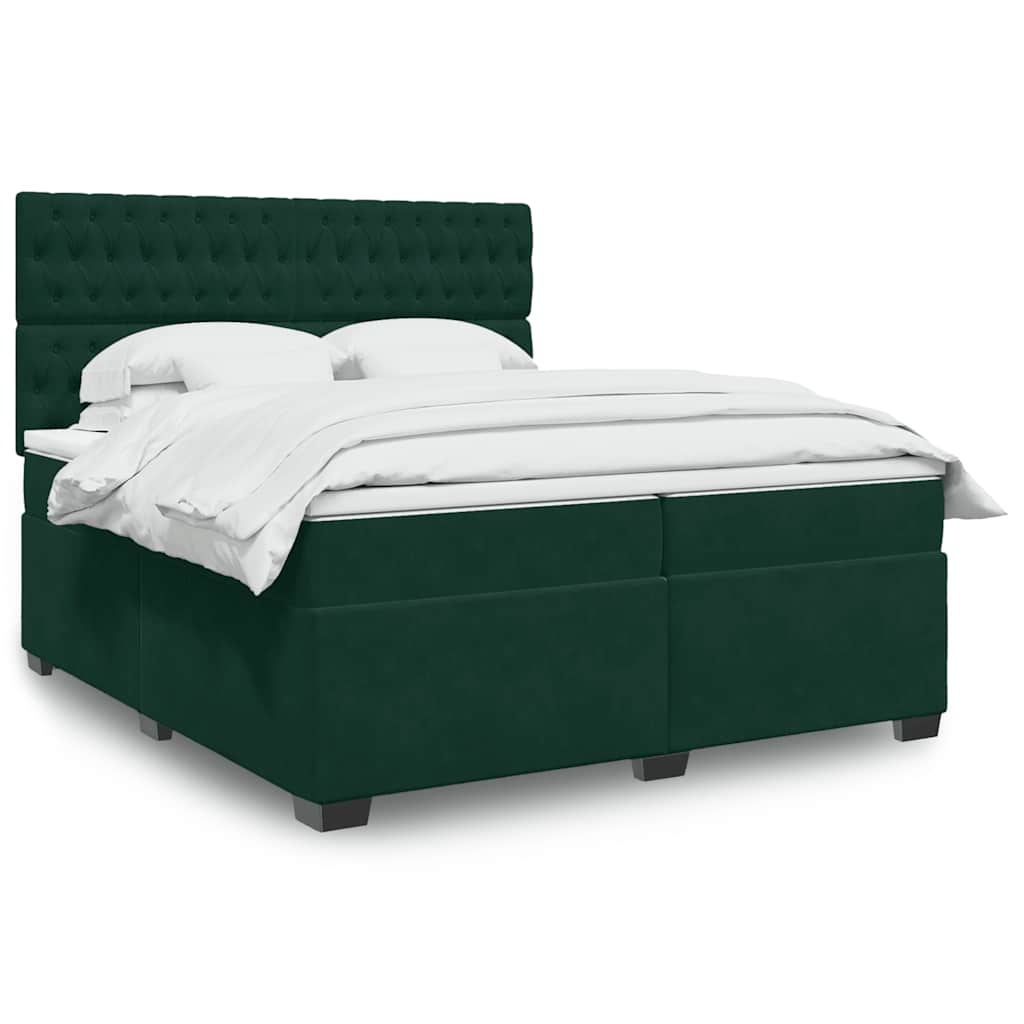 Κρεβάτι Boxspring με Στρώμα Σκούρο Πράσινο 200x200εκ. Βελούδινο - Pakobazaar