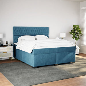 Κρεβάτι Boxspring με Στρώμα Μπλε 200x200 εκ. Βελούδινο - Pakobazaar