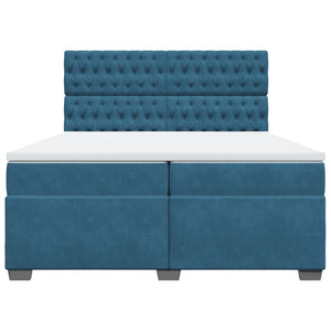 Κρεβάτι Boxspring με Στρώμα Μπλε 200x200 εκ. Βελούδινο - Pakobazaar