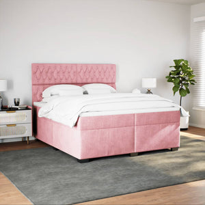 Κρεβάτι Boxspring με Στρώμα Ροζ 200x200 εκ. Βελούδινο - Pakobazaar