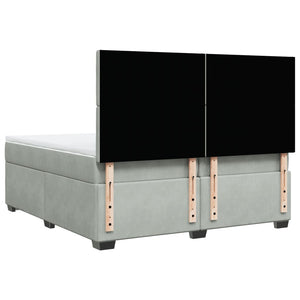 Κρεβάτι Boxspring με Στρώμα Ανοιχτό Γκρι 200x200 εκ. Βελούδινο - Pakobazaar