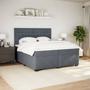 Κρεβάτι Boxspring με Στρώμα Σκούρο Γκρι 200x200 εκ. Βελούδινο - Pakobazaar