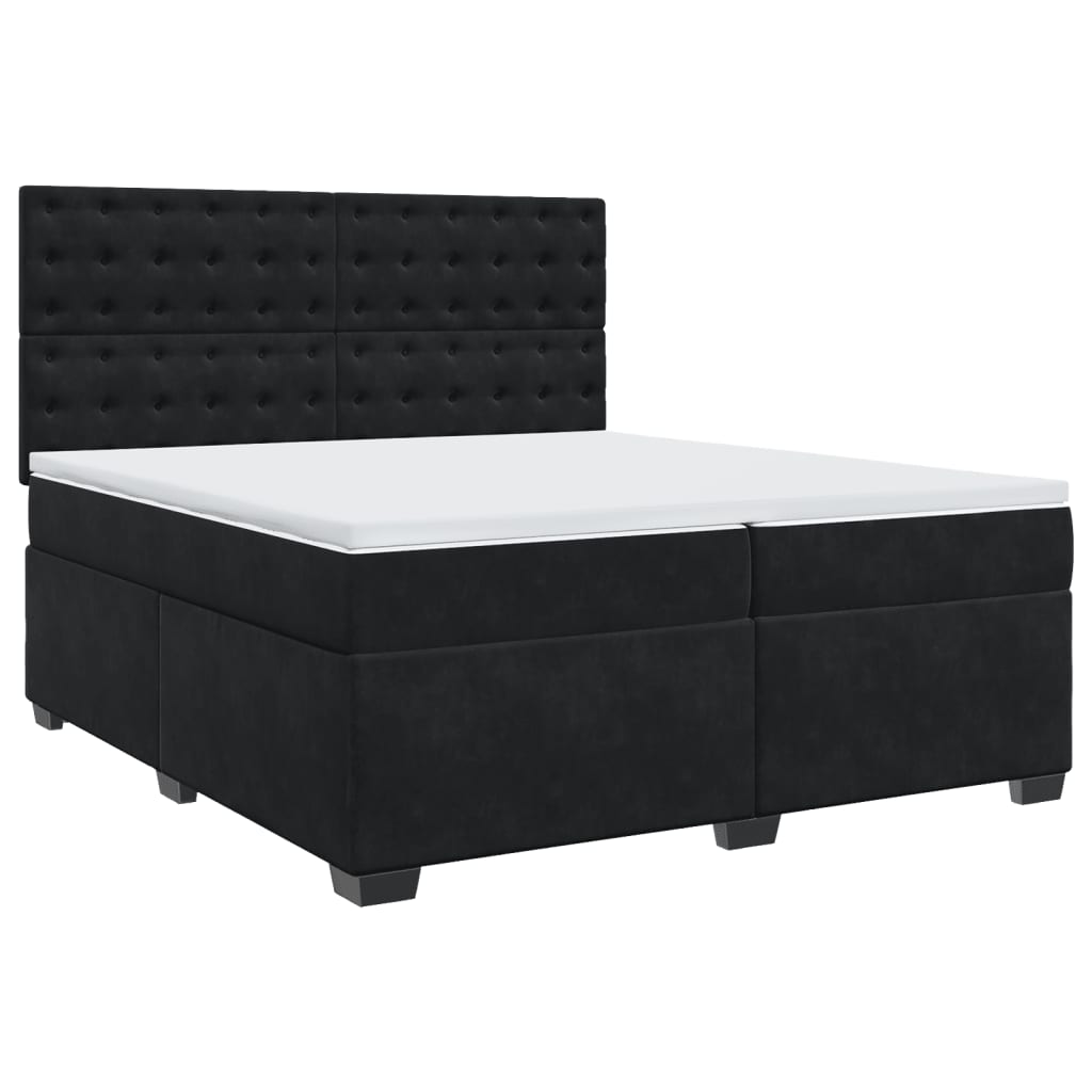 Κρεβάτι Boxspring με Στρώμα Μαύρο 200x200 εκ. Βελούδινο - Pakobazaar