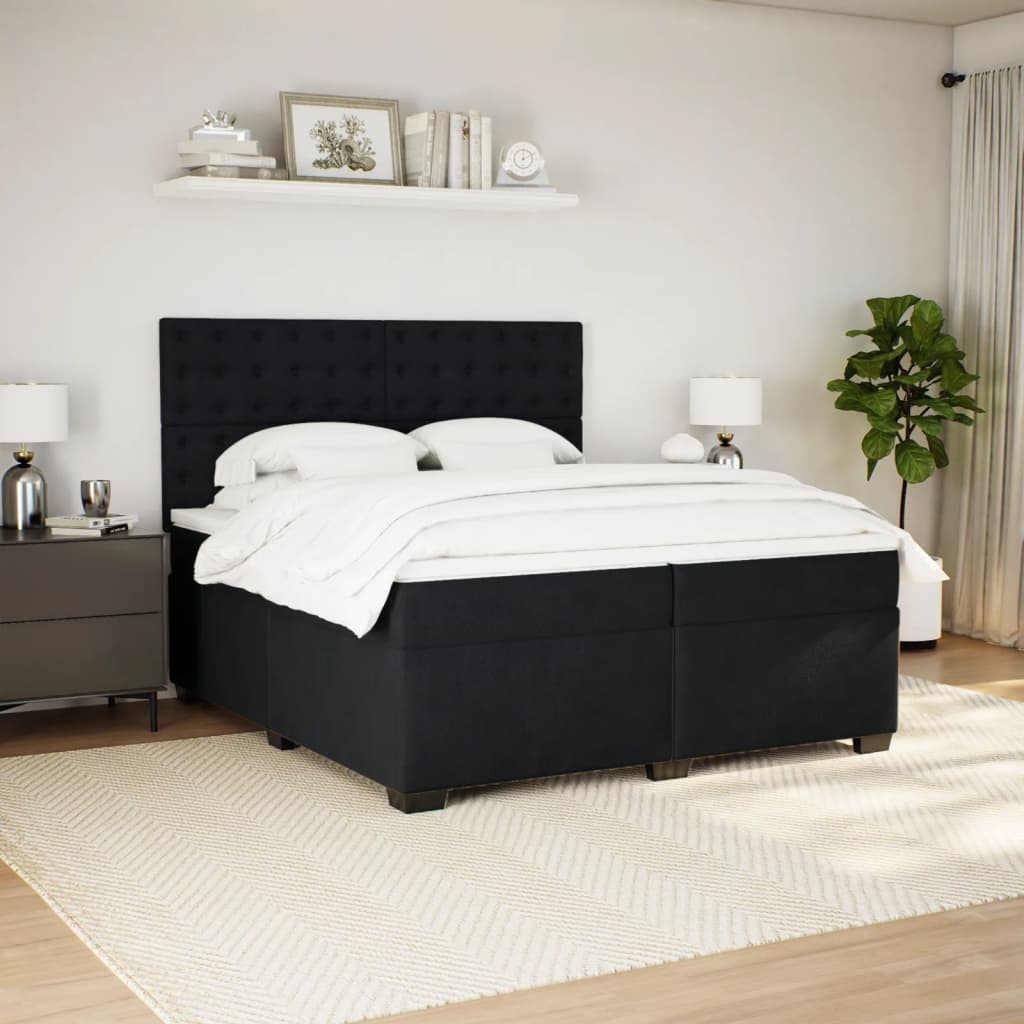 Κρεβάτι Boxspring με Στρώμα Μαύρο 200x200 εκ. Βελούδινο - Pakobazaar