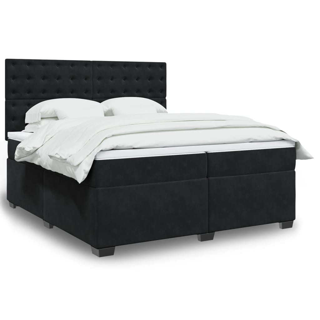 Κρεβάτι Boxspring με Στρώμα Μαύρο 200x200 εκ. Βελούδινο - Pakobazaar