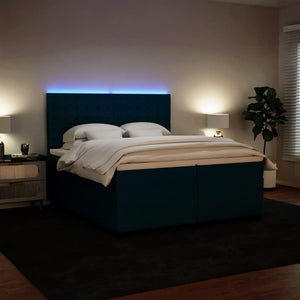 Κρεβάτι Boxspring με Στρώμα Μπλε 200x200 εκ. Βελούδινο - Pakobazaar