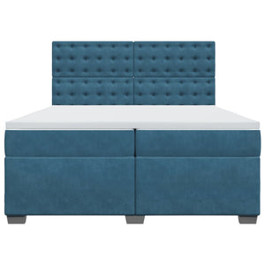 Κρεβάτι Boxspring με Στρώμα Μπλε 200x200 εκ. Βελούδινο - Pakobazaar