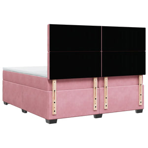 Κρεβάτι Boxspring με Στρώμα Ροζ 200x200 εκ. Βελούδινο - Pakobazaar