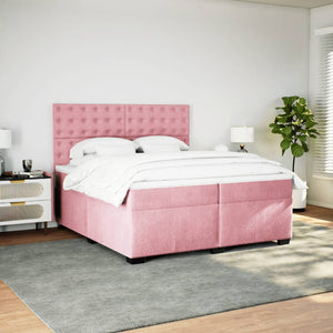 Κρεβάτι Boxspring με Στρώμα Ροζ 200x200 εκ. Βελούδινο - Pakobazaar