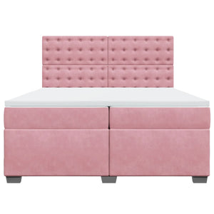 Κρεβάτι Boxspring με Στρώμα Ροζ 200x200 εκ. Βελούδινο - Pakobazaar