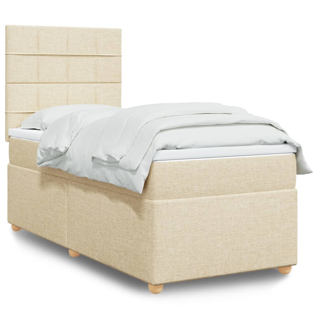 Κρεβάτι Boxspring με Στρώμα Κρεμ 80 x 200 εκ. Υφασμάτινο - Pakobazaar
