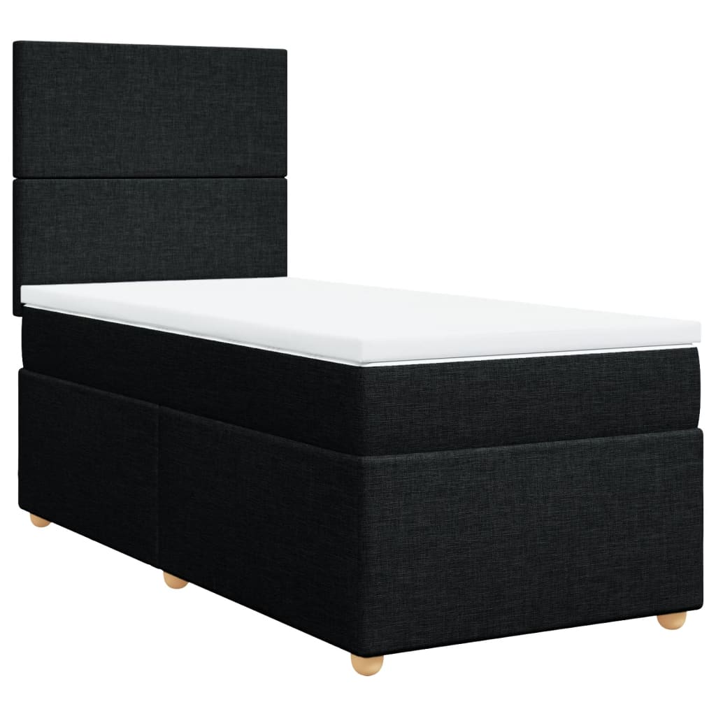 Κρεβάτι Boxspring με Στρώμα Μαύρο 90x190 εκ.Υφασμάτινο - Pakobazaar