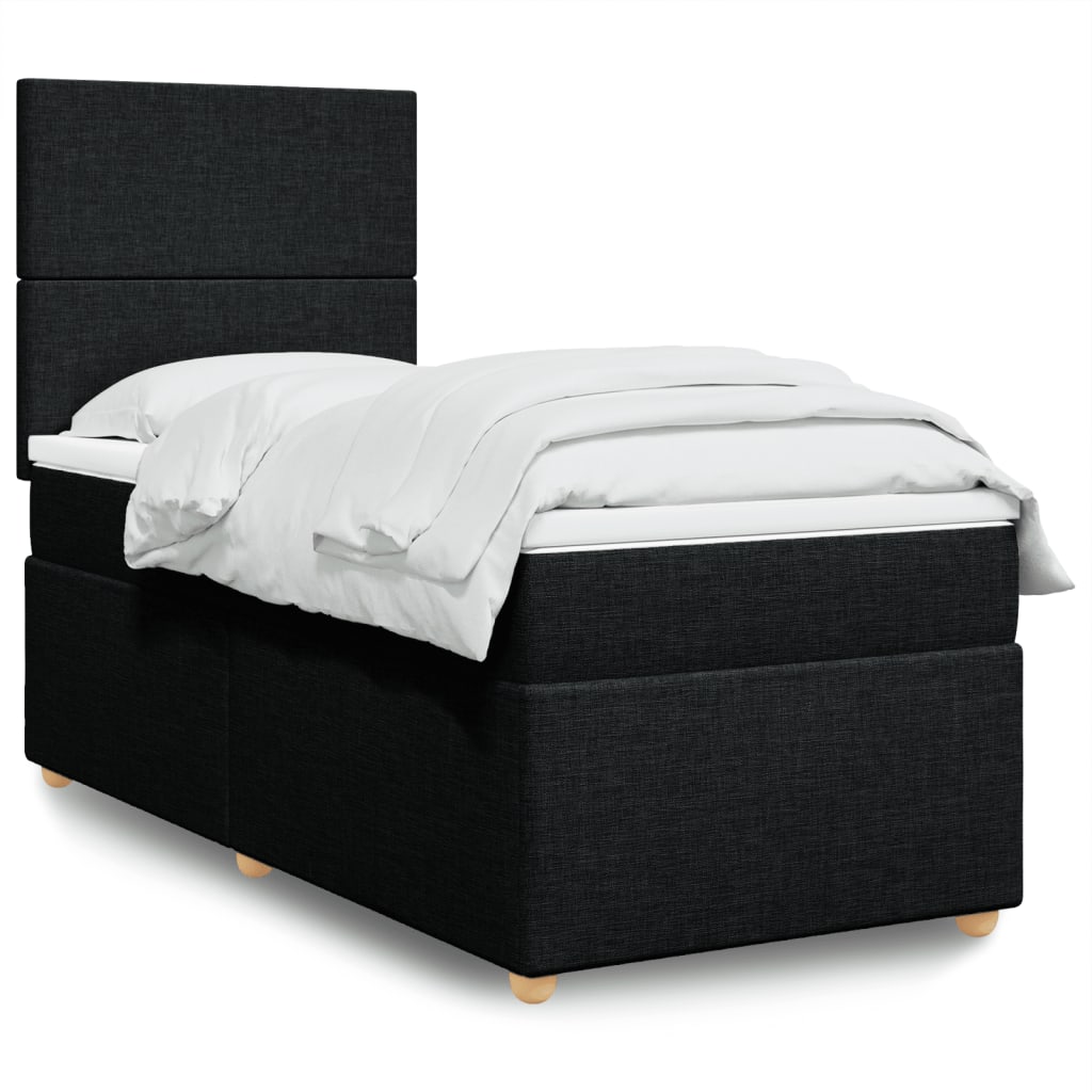 Κρεβάτι Boxspring με Στρώμα Μαύρο 90x190 εκ.Υφασμάτινο - Pakobazaar