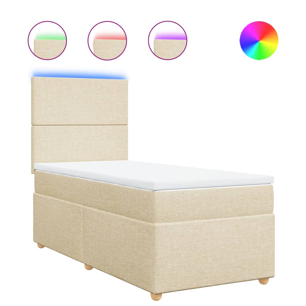 Κρεβάτι Boxspring με Στρώμα Κρεμ 90x190 εκ.Υφασμάτινο - Pakobazaar