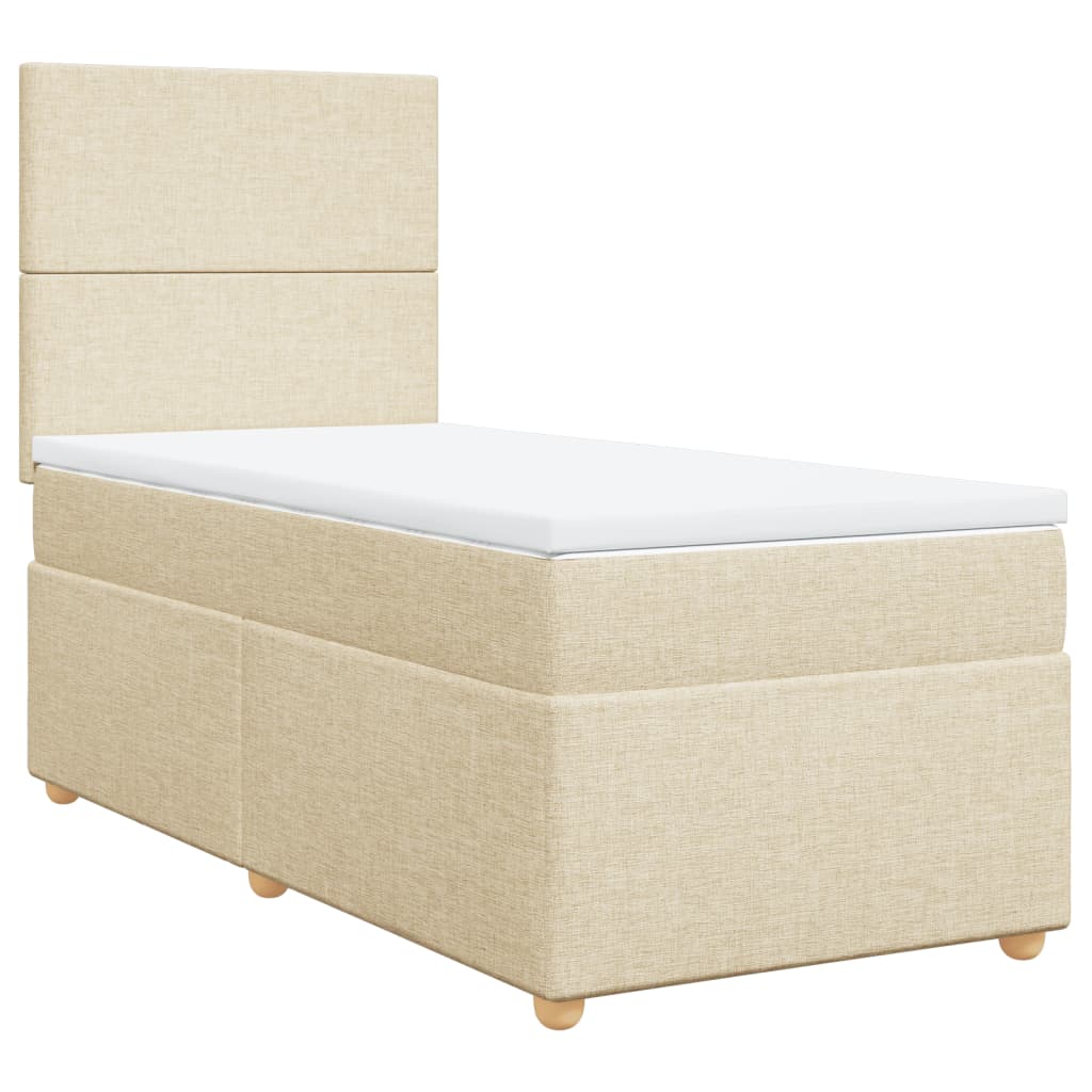 Κρεβάτι Boxspring με Στρώμα Κρεμ 90x190 εκ.Υφασμάτινο - Pakobazaar
