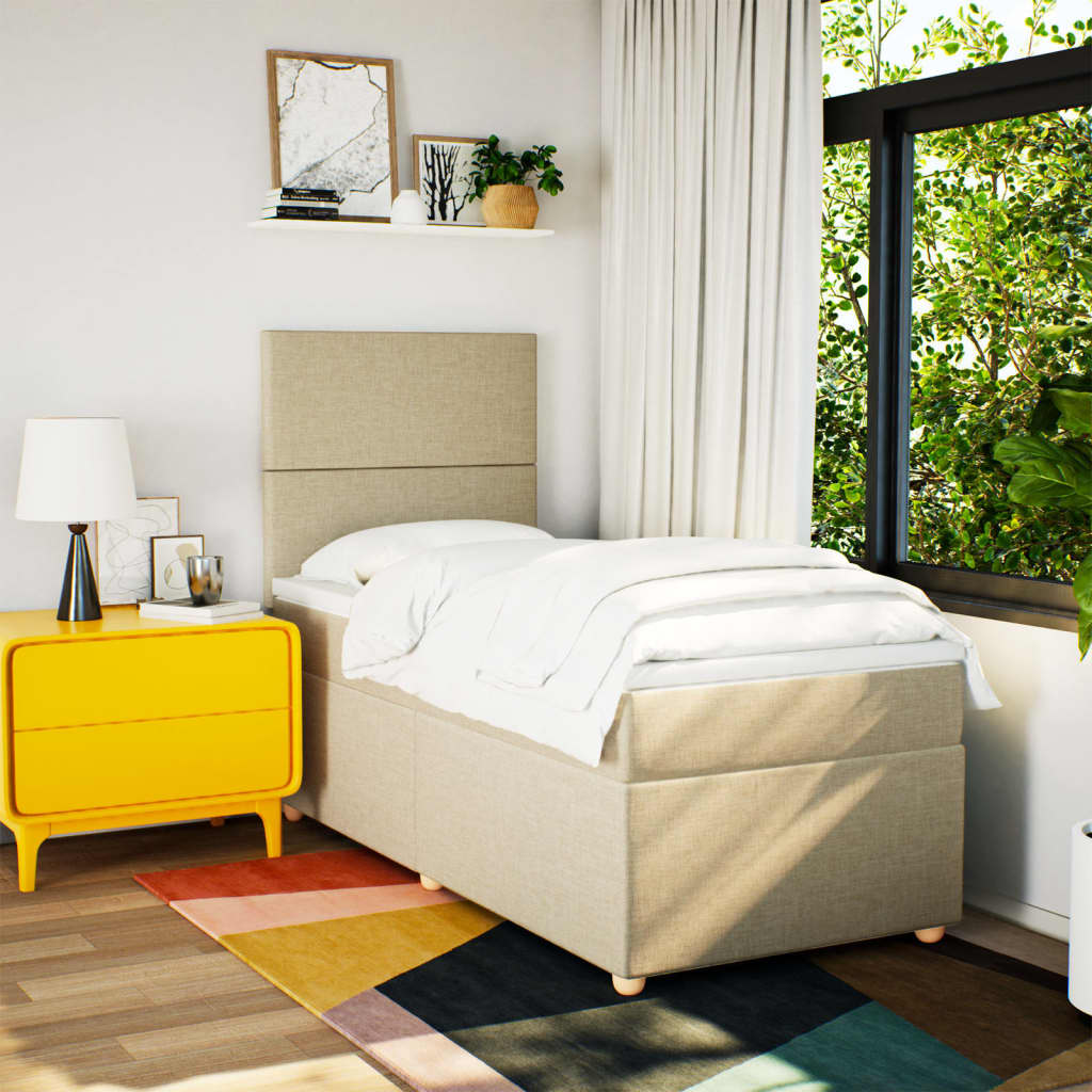 Κρεβάτι Boxspring με Στρώμα Κρεμ 90x190 εκ.Υφασμάτινο - Pakobazaar