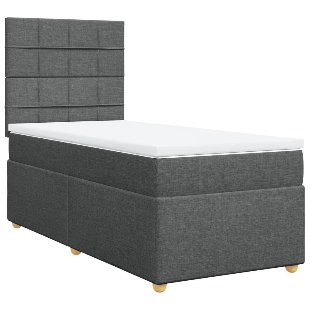 Κρεβάτι Boxspring με Στρώμα Σκούρο Γκρι 90x190 εκ. Υφασμάτινο - Pakobazaar
