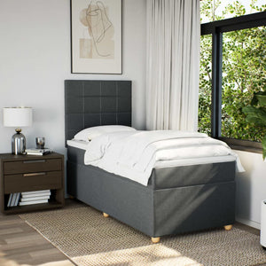 Κρεβάτι Boxspring με Στρώμα Σκούρο Γκρι 90x190 εκ. Υφασμάτινο - Pakobazaar