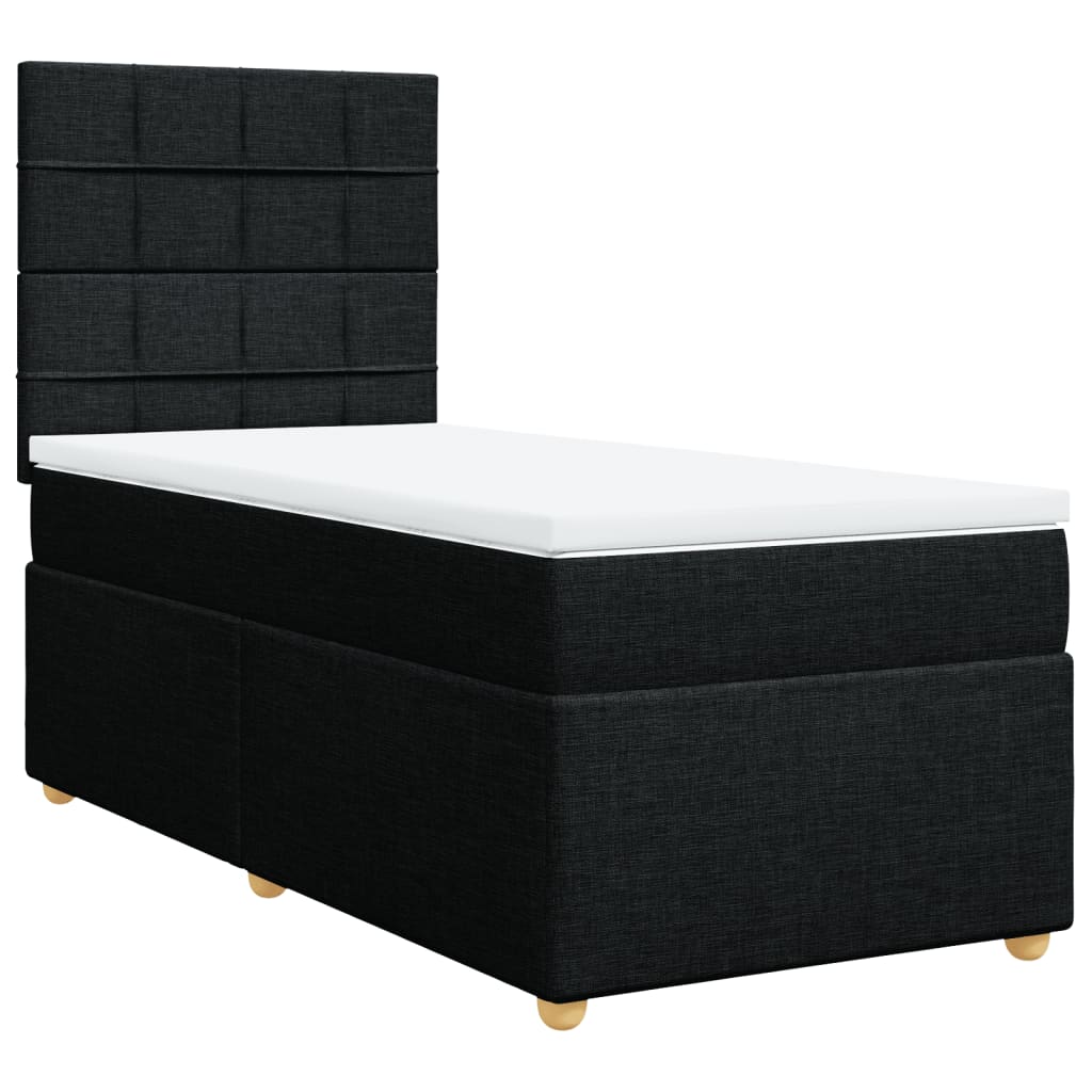 Κρεβάτι Boxspring με Στρώμα Μαύρο 90x190 εκ.Υφασμάτινο - Pakobazaar