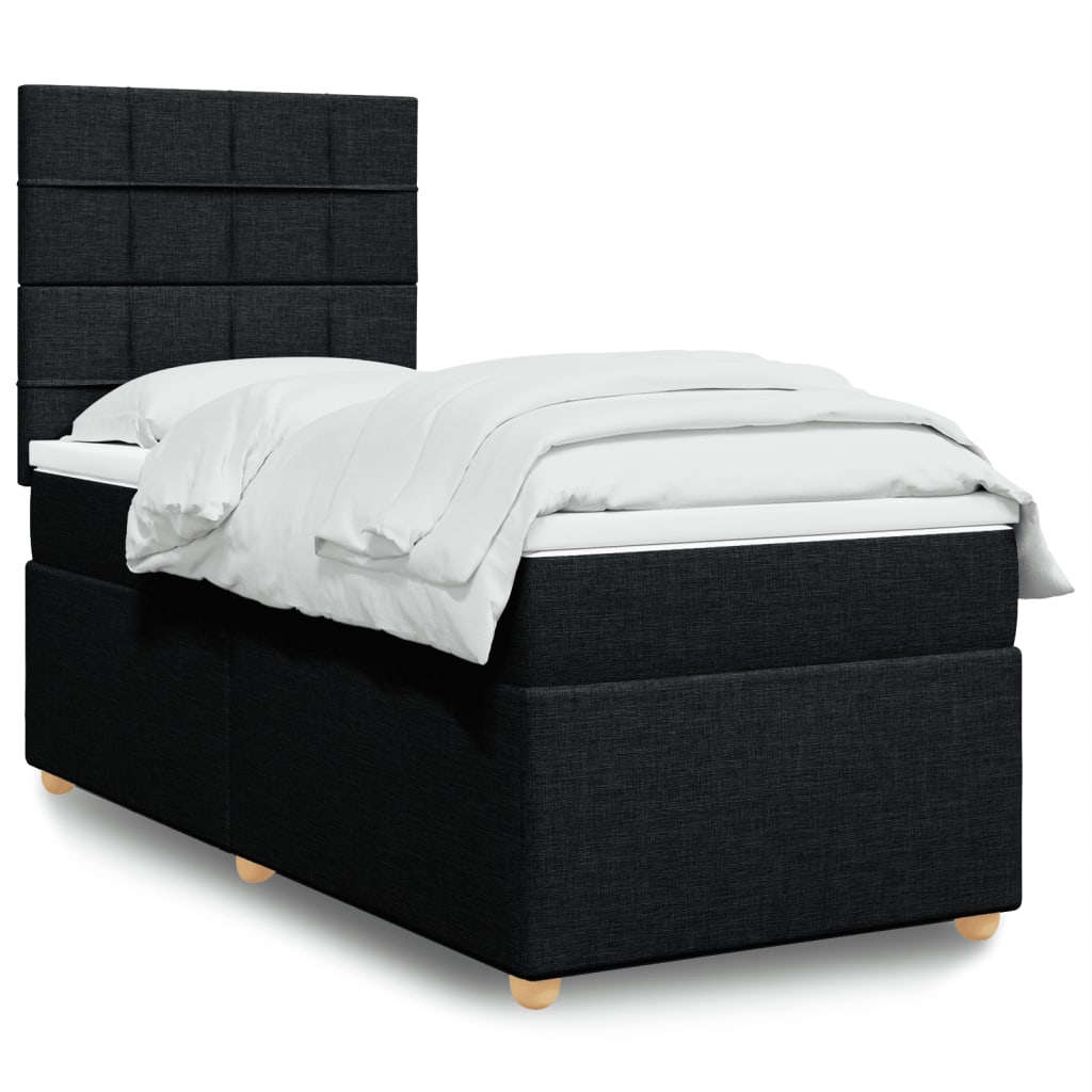 Κρεβάτι Boxspring με Στρώμα Μαύρο 90x190 εκ.Υφασμάτινο - Pakobazaar
