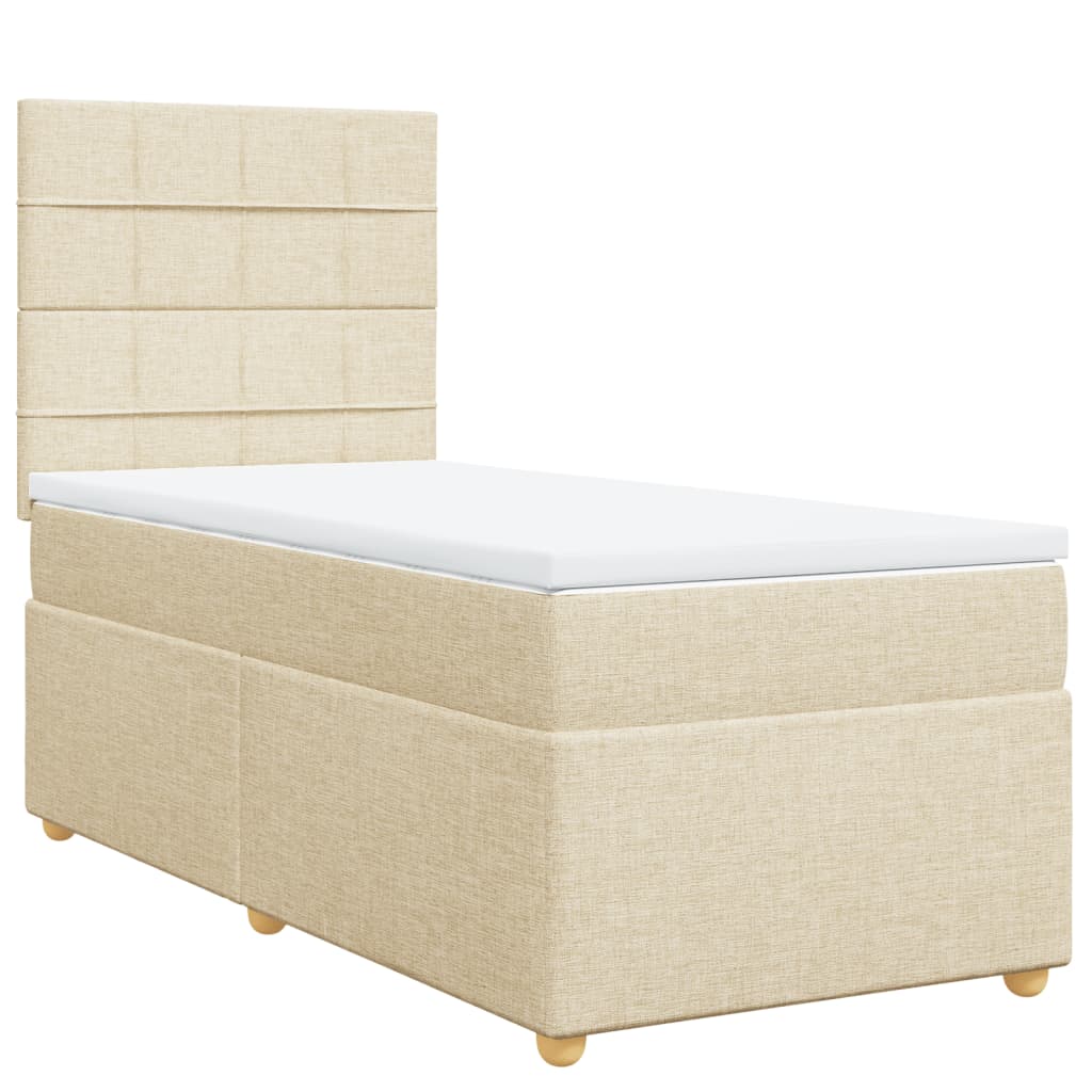 Κρεβάτι Boxspring με Στρώμα Κρεμ 90x190 εκ.Υφασμάτινο - Pakobazaar