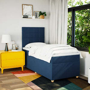 Κρεβάτι Boxspring με Στρώμα Μπλε 90x190 εκ.Υφασμάτινο - Pakobazaar