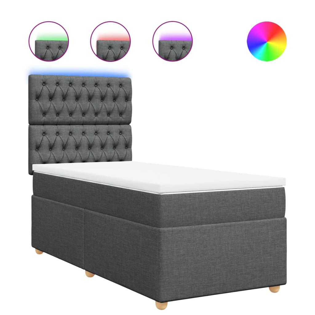 Κρεβάτι Boxspring με Στρώμα Σκούρο Γκρι 90x190 εκ. Υφασμάτινο - Pakobazaar