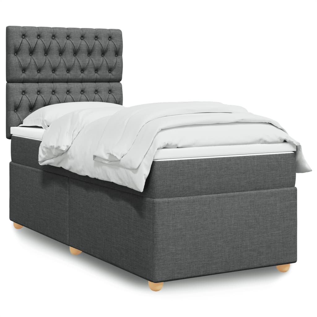 Κρεβάτι Boxspring με Στρώμα Σκούρο Γκρι 90x190 εκ. Υφασμάτινο - Pakobazaar