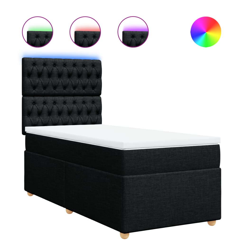 Κρεβάτι Boxspring με Στρώμα Μαύρο 90x190 εκ.Υφασμάτινο - Pakobazaar