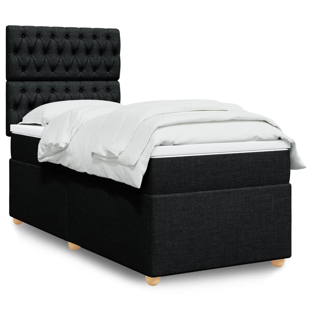Κρεβάτι Boxspring με Στρώμα Μαύρο 90x190 εκ.Υφασμάτινο - Pakobazaar