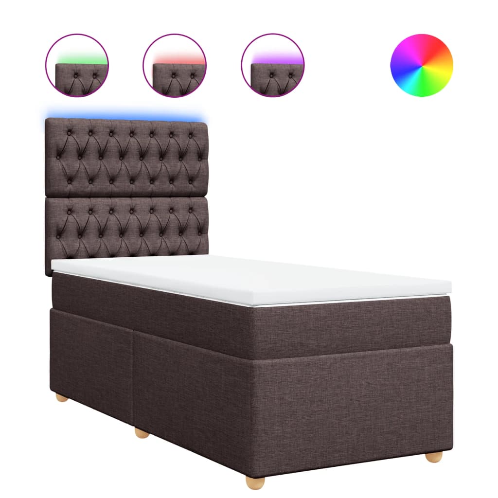 Κρεβάτι Boxspring με Στρώμα Σκούρο Καφέ 90x190 εκ. Υφασμάτινο