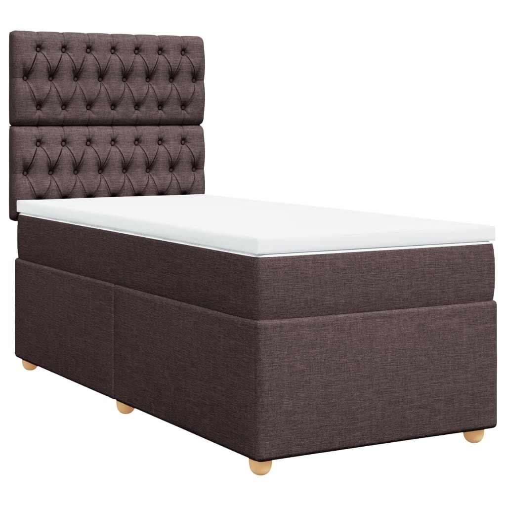 Κρεβάτι Boxspring με Στρώμα Σκούρο Καφέ 90x190 εκ. Υφασμάτινο
