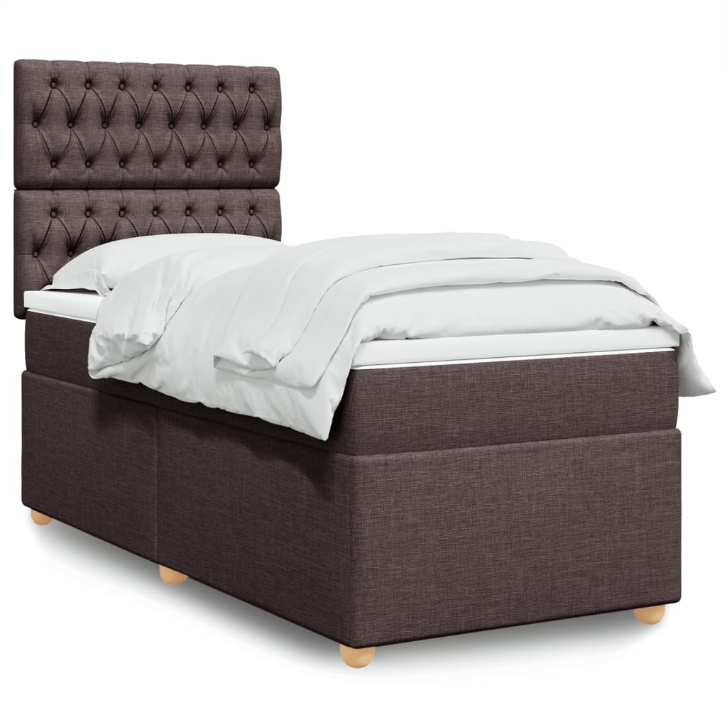 Κρεβάτι Boxspring με Στρώμα Σκούρο Καφέ 90x190 εκ. Υφασμάτινο