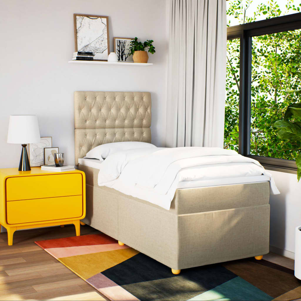 Κρεβάτι Boxspring με Στρώμα Κρεμ 90x190 εκ.Υφασμάτινο - Pakobazaar