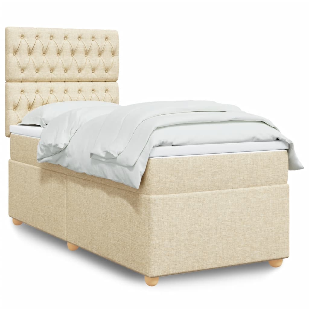 Κρεβάτι Boxspring με Στρώμα Κρεμ 90x190 εκ.Υφασμάτινο - Pakobazaar