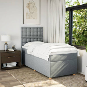Κρεβάτι Boxspring με Στρώμα Ανοιχτό Γκρι 90x190 εκ. Υφασμάτινο - Pakobazaar