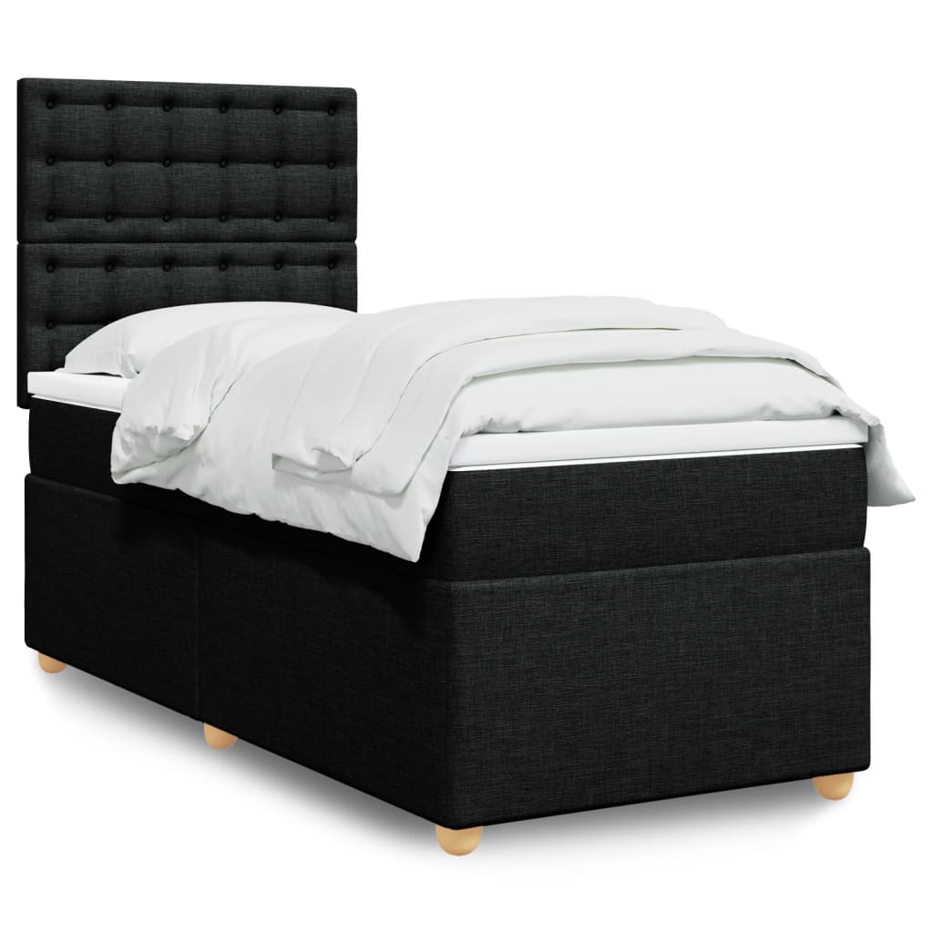 Κρεβάτι Boxspring με Στρώμα Μαύρο 90x190 εκ.Υφασμάτινο - Pakobazaar