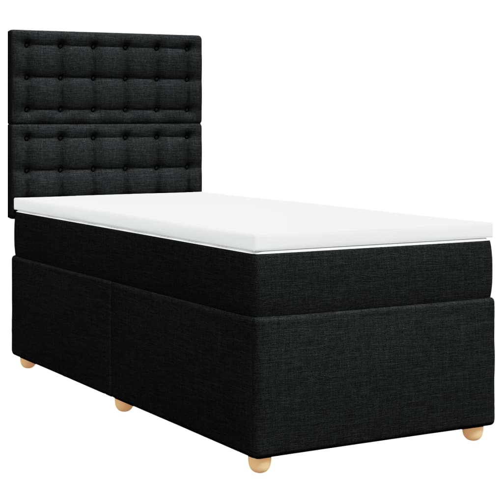 Κρεβάτι Boxspring με Στρώμα Μαύρο 90x190 εκ.Υφασμάτινο - Pakobazaar