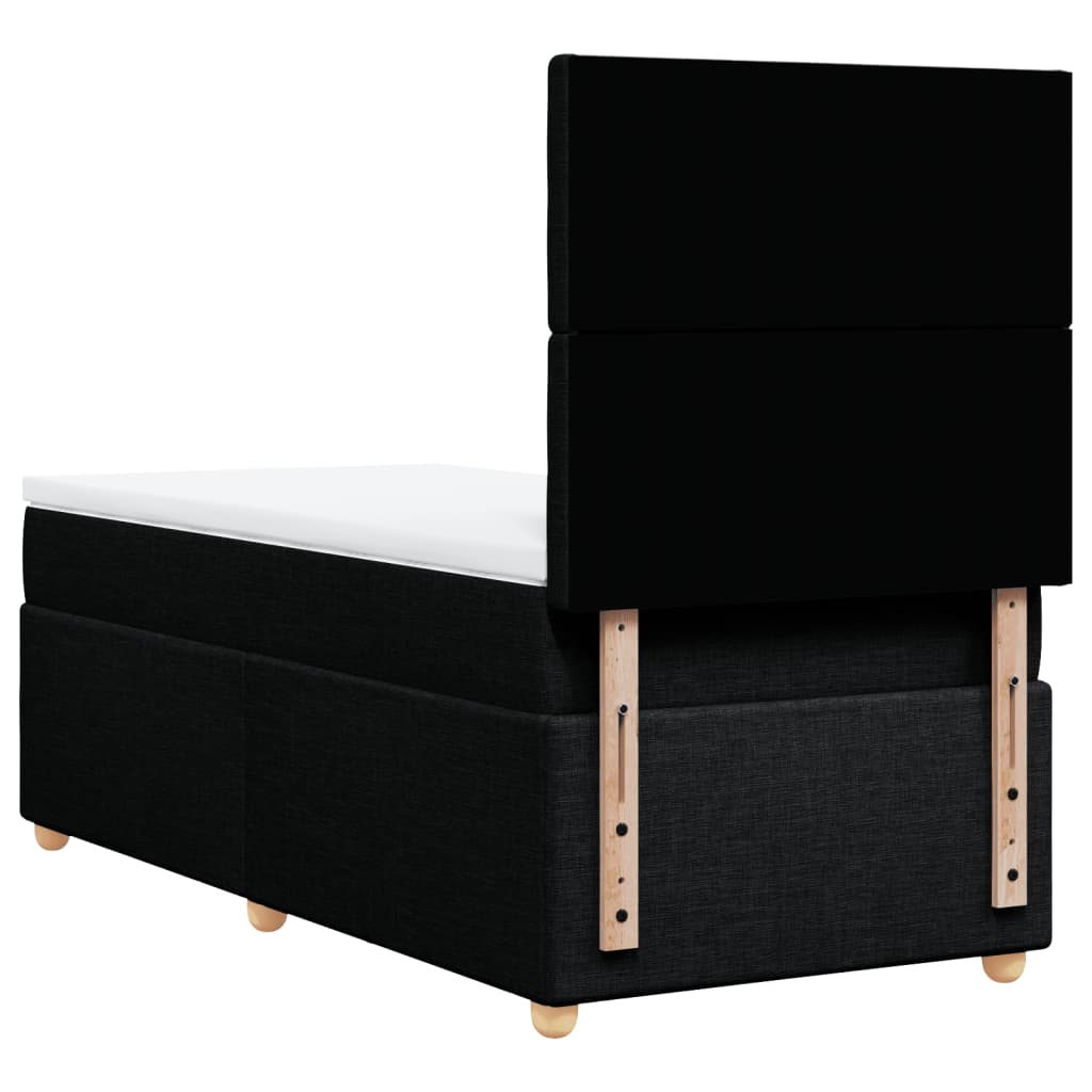 Κρεβάτι Boxspring με Στρώμα Μαύρο 90x190 εκ.Υφασμάτινο - Pakobazaar