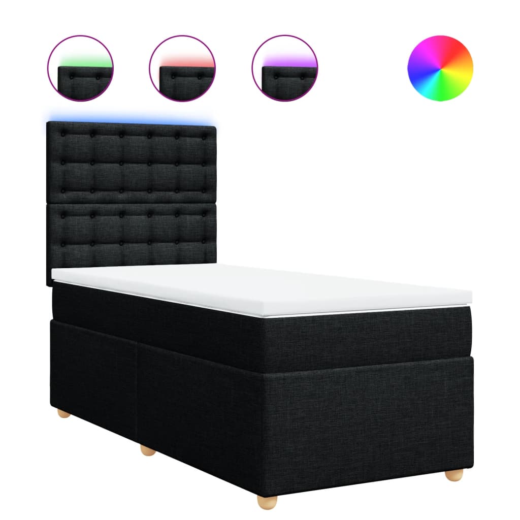 Κρεβάτι Boxspring με Στρώμα Μαύρο 90x190 εκ.Υφασμάτινο - Pakobazaar
