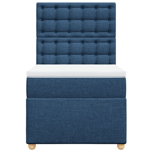 Κρεβάτι Boxspring με Στρώμα Μπλε 90x190 εκ.Υφασμάτινο - Pakobazaar