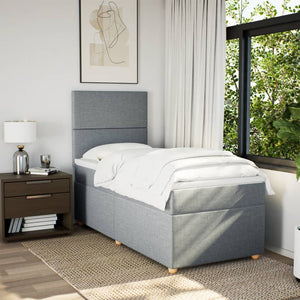 Κρεβάτι Boxspring με Στρώμα Ανοιχτό Γκρι 90x200 εκ. Υφασμάτινο