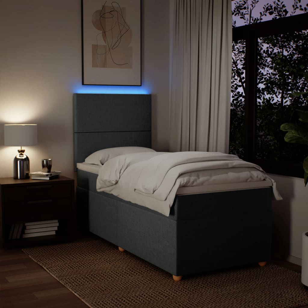 Κρεβάτι Boxspring με Στρώμα Σκούρο Γκρι 90x200 εκ. Υφασμάτινο - Pakobazaar