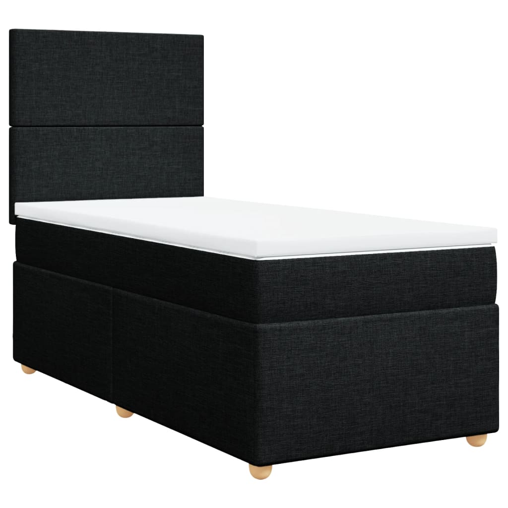 Κρεβάτι Boxspring με Στρώμα Μαύρο 90x200 εκ. Υφασμάτινο - Pakobazaar
