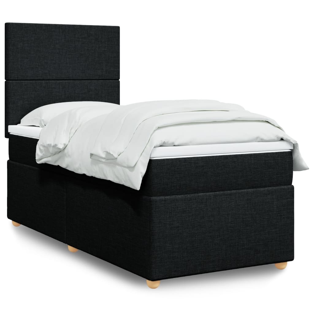 Κρεβάτι Boxspring με Στρώμα Μαύρο 90x200 εκ. Υφασμάτινο - Pakobazaar