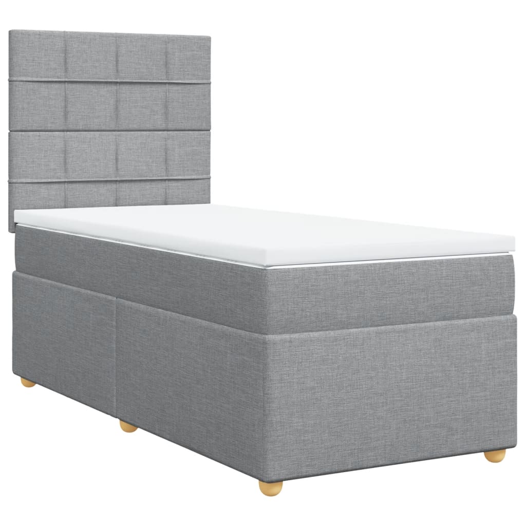 Κρεβάτι Boxspring με Στρώμα Ανοιχτό Γκρι 90x200 εκ. Υφασμάτινο - Pakobazaar