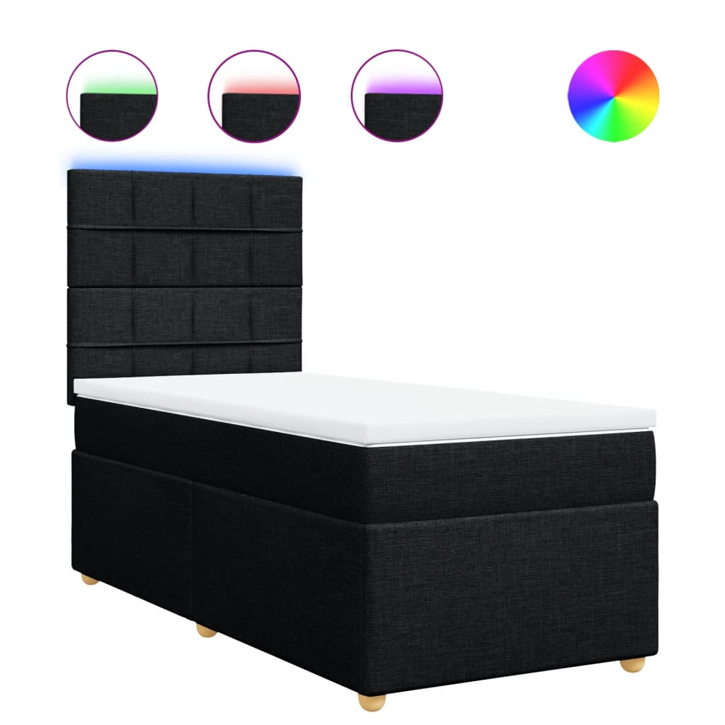 Κρεβάτι Boxspring με Στρώμα Μαύρο 90x200 εκ. Υφασμάτινο - Pakobazaar
