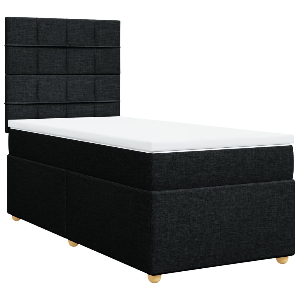 Κρεβάτι Boxspring με Στρώμα Μαύρο 90x200 εκ. Υφασμάτινο - Pakobazaar