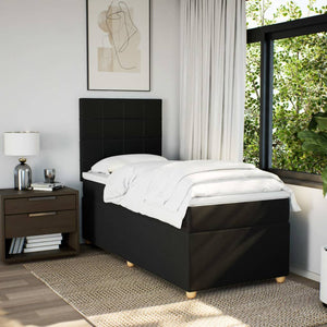 Κρεβάτι Boxspring με Στρώμα Μαύρο 90x200 εκ. Υφασμάτινο - Pakobazaar