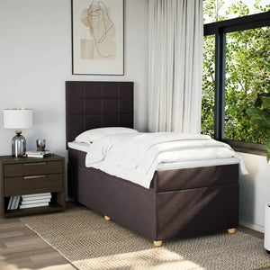 Κρεβάτι Boxspring με Στρώμα Σκούρο Καφέ 90x200 εκ. Υφασμάτινο - Pakobazaar